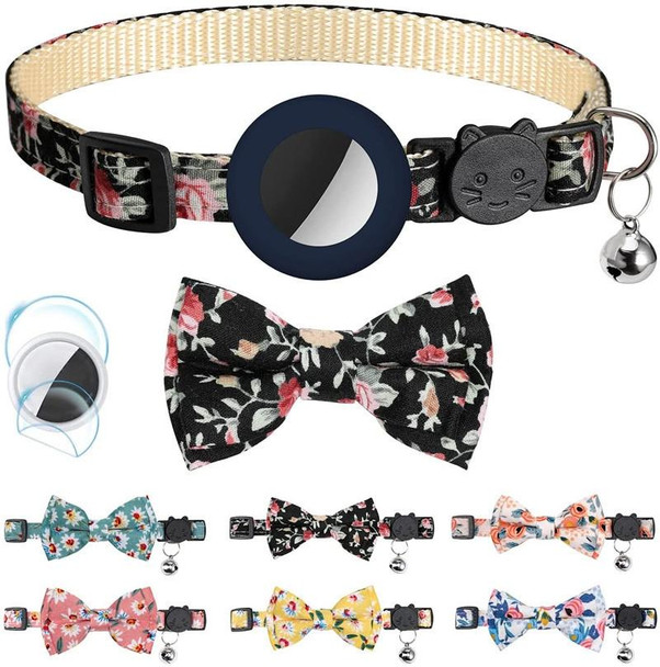 Anti-Lost Printed Bow Pet Collar with Bell for AirTag(Yellow)