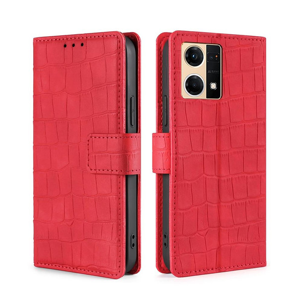 OPPO Reno7 4G/F21 Pro 4G Skin Feel Crocodile Magnetic Clasp Leather Phone Case(Red)