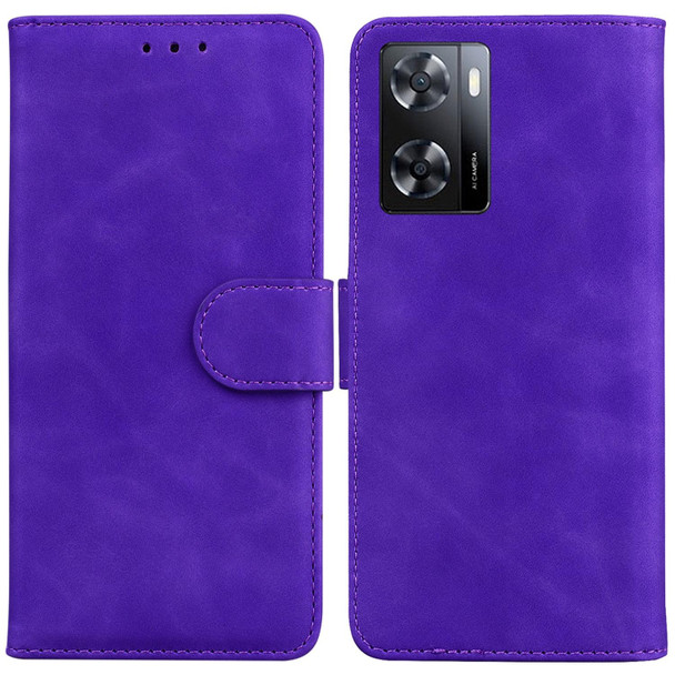 OPPO A57 2022 4G/A57 2022 5G/Realme Q5i/Realme V23 5G/Realme Narzo 50 5G/A77 5G Skin Feel Pure Color Flip Leather Phone Case(Purple)