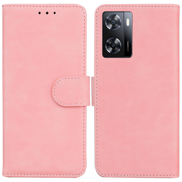 OPPO A57 2022 4G/A57 2022 5G/Realme Q5i/Realme V23 5G/Realme Narzo 50 5G/A77 5G Skin Feel Pure Color Flip Leather Phone Case(Pink)