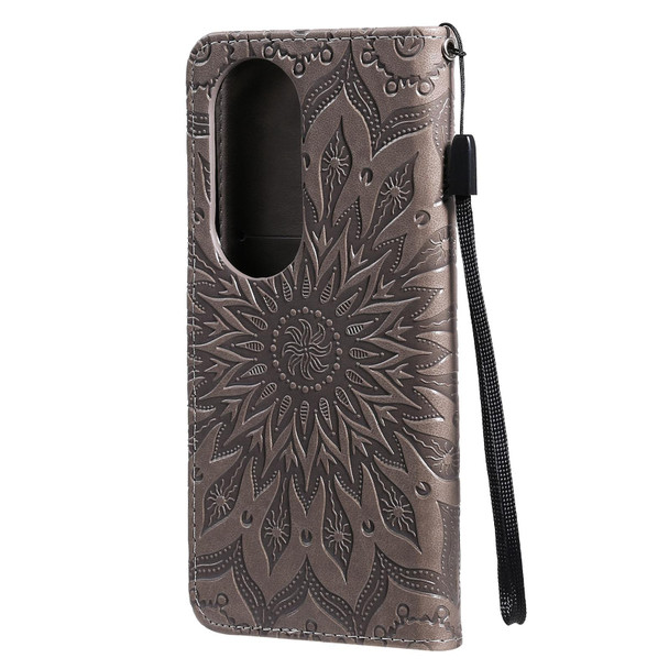Huawei P50 Pro Sun Embossing Pattern Horizontal Flip Leather Case with Card Slot & Holder & Wallet & Lanyard(Grey)