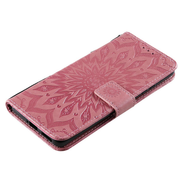Huawei P50 Pro Sun Embossing Pattern Horizontal Flip Leather Case with Card Slot & Holder & Wallet & Lanyard(Pink)