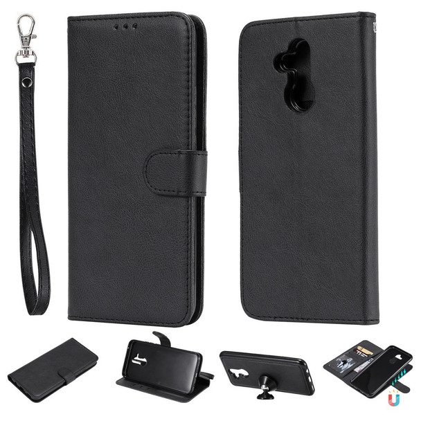 Huawei Mate 20 Lite Solid Color Horizontal Flip Protective Case with Holder & Card Slots & Wallet & Photo Frame & Lanyard(Black)
