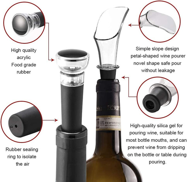 Wine Vacuum Stopper and Wine Pourer Set