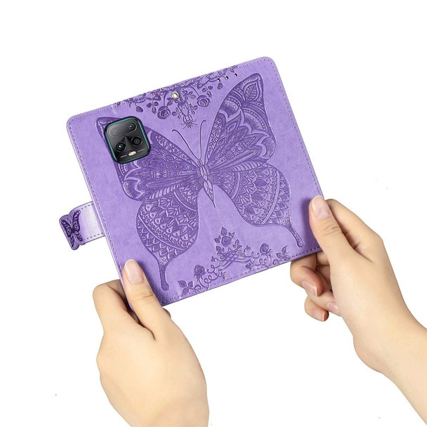Xiaomi Redmi 10X Pro/10X Butterfly Love Flower Embossed Horizontal Flip Leather Case with Bracket / Card Slot / Wallet / Lanyard(Light Purple)