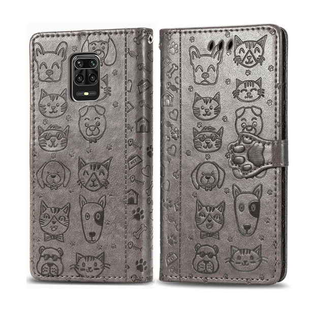 Xiaomi Redmi Note 9S/Note 9 Pro/Note 9 Pro Cute Cat and Dog Embossed Horizontal Flip Leather Case with Bracket / Card Slot / Wallet / Lanyard(Gray)