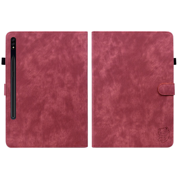 Samsung Galaxy Tab S7+/Tab S8+/S7 FE Tiger Pattern PU Tablet Case(Red)