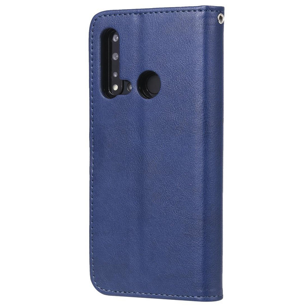 Huawei nova 5i Solid Color Horizontal Flip Protective Case with Holder & Card Slots & Wallet & Photo Frame & Lanyard(Blue)