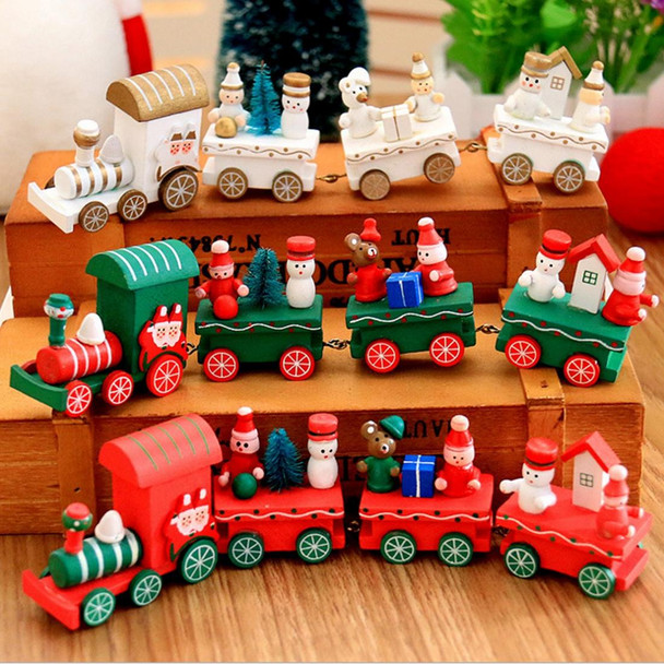 Christmas Dinner Table Decoration, Wooden Trains Children Kindergarten Christmas Decoration Ornaments Gifts (White)