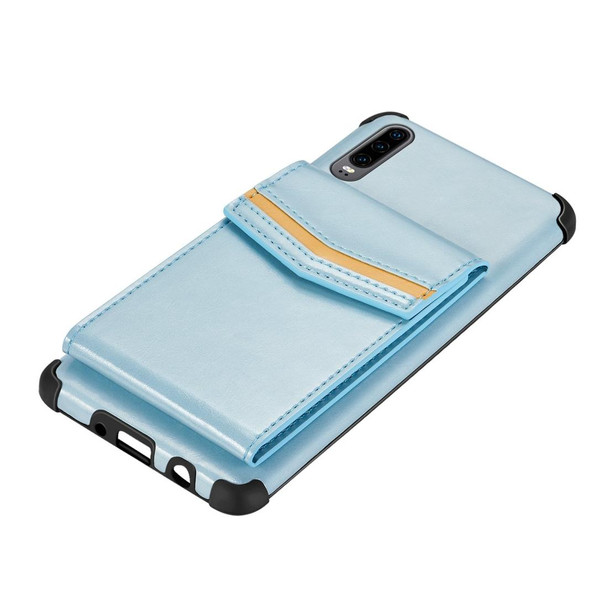 Huawei P30 Flip Card Bag Copper Buckle TPU + PU Leather Back Cover Shockproof Case with Card Slots & Photo Frame(Blue)