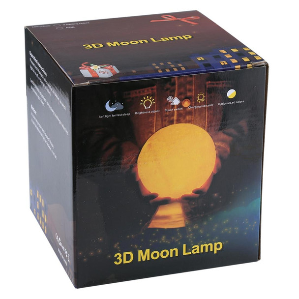 15cm Touch Control 3D Print Moon Lamp, USB Charging 16-color Changing LED Energy-saving Night Light with Wooden Holder Base & Remote Control