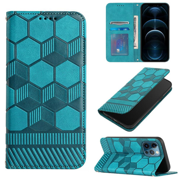 Football Texture Magnetic Leatherette Flip Phone Case - iPhone 12 Pro Max(Light Blue)