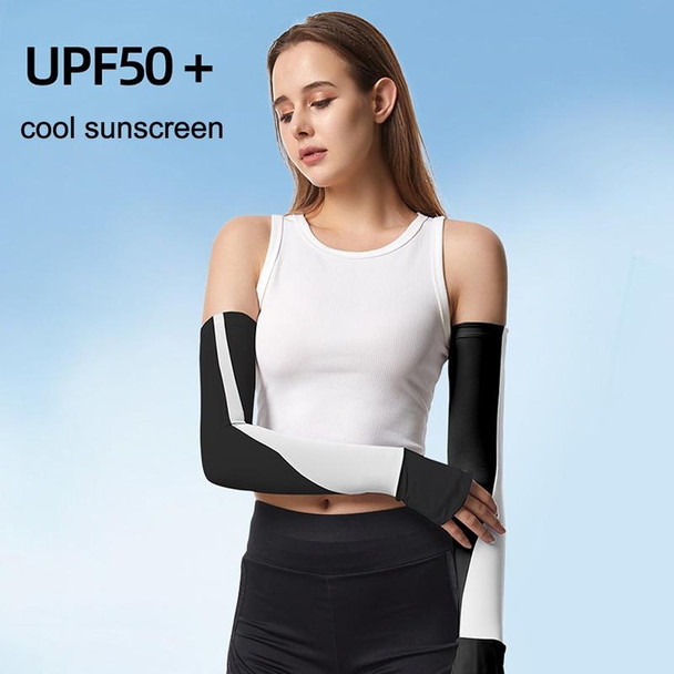 1 Pair Summer Sun Protection Extended Ice Sleeves UV Protection Arm Sleeves, Size: S(White+Purple)