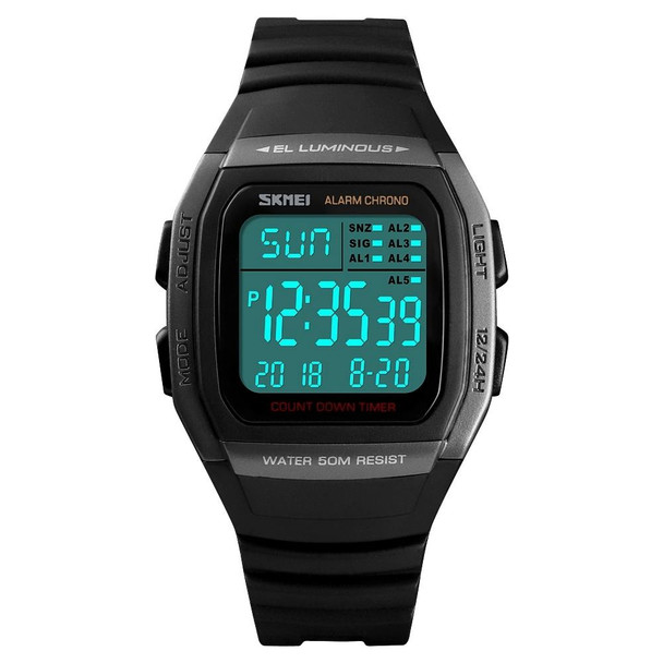 SKMEI 1278 Fashionable Outdoor 50m Waterproof Digital Watch Student Sports Wrist Watch Support 5 Group Alarm Clocks (Titanium)