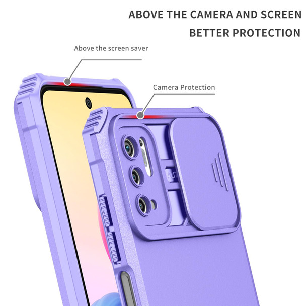 Xiaomi Redmi Note 10 5G Stereoscopic Holder Sliding Camshield Phone Case(Purple)