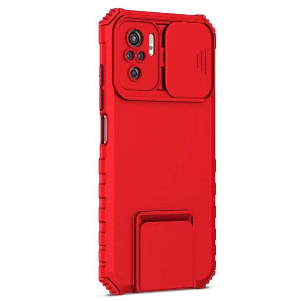 Xiaomi Redmi Note 10 4G Stereoscopic Holder Sliding Camshield Phone Case(Red)