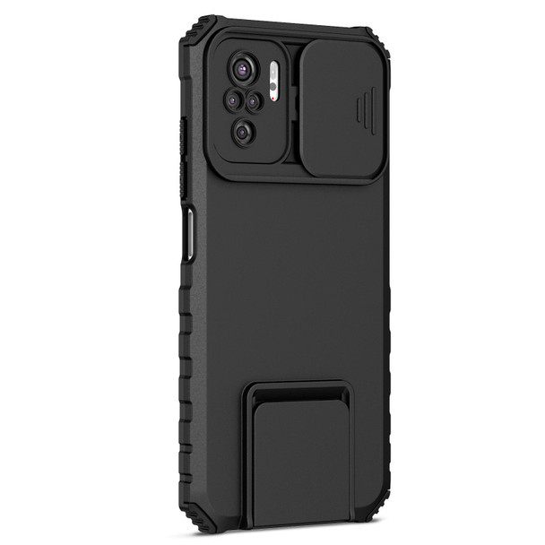 Xiaomi Redmi Note 10 4G Stereoscopic Holder Sliding Camshield Phone Case(Black)