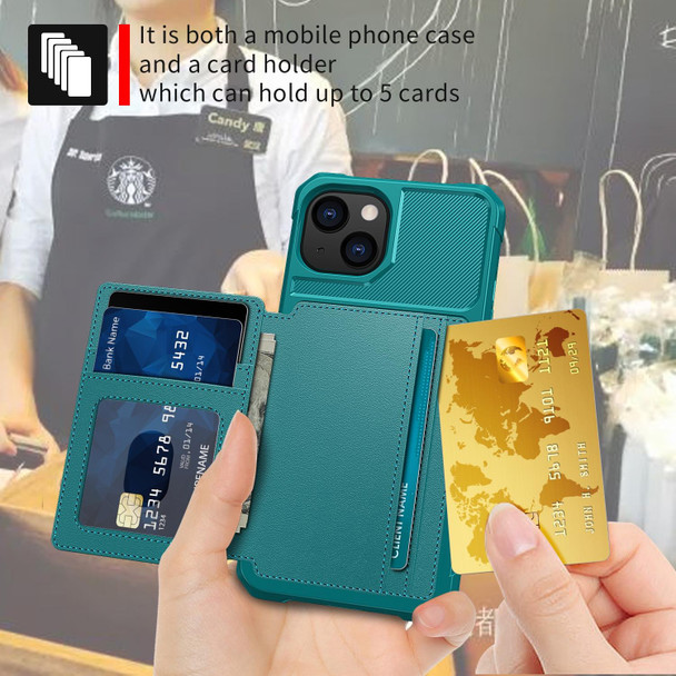 Magnetic Wallet Card Bag Leather Phone Case - iPhone 14(Cyan)