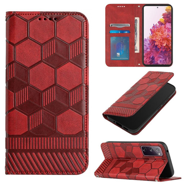 Samsung Galaxy S20 FE 2022 / S20 FE 5G&4G / S20 Lite / S20 Fan Edition Football Texture Magnetic Leather Flip Phone Case(Red)