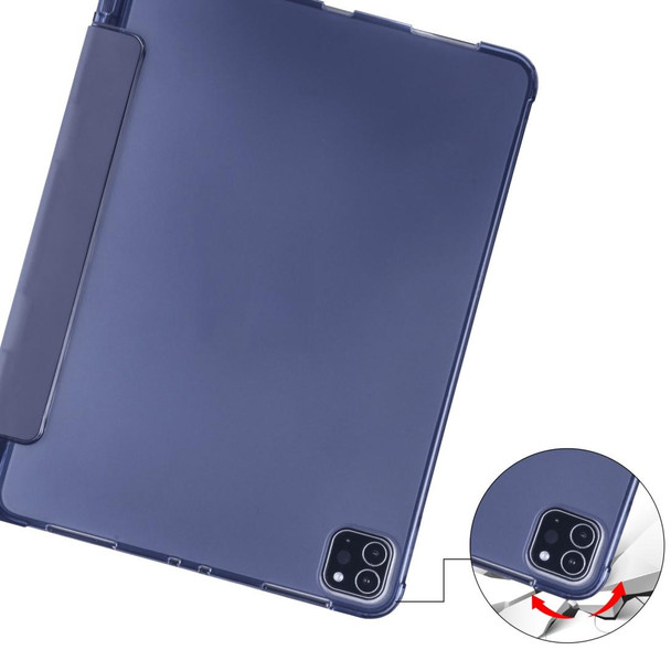 iPad Pro 11 (2020) / iPad Pro 11(2018) 3-folding Horizontal Flip PU Leather + Shockproof TPU Tablet Case with Holder & Pen Slot(Dark Blue)