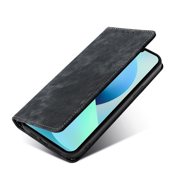 OPPO Reno6 Pro RFID Anti-theft Brush Magnetic Leather Phone Case(Black)