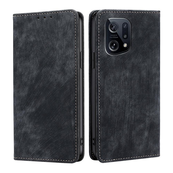 OPPO Find X5 RFID Anti-theft Brush Magnetic Leather Phone Case(Black)