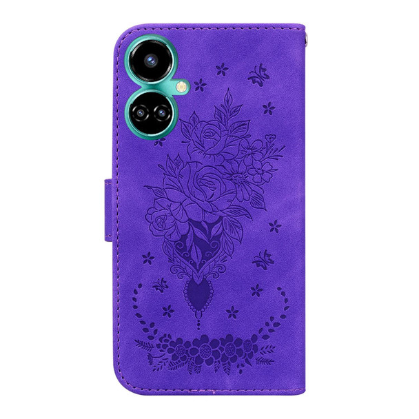 Tecno Camon 19 Butterfly Rose Embossed Leather Phone Case(Purple)
