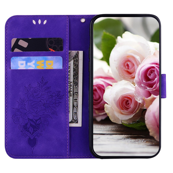 Tecno Camon 19 Butterfly Rose Embossed Leather Phone Case(Purple)