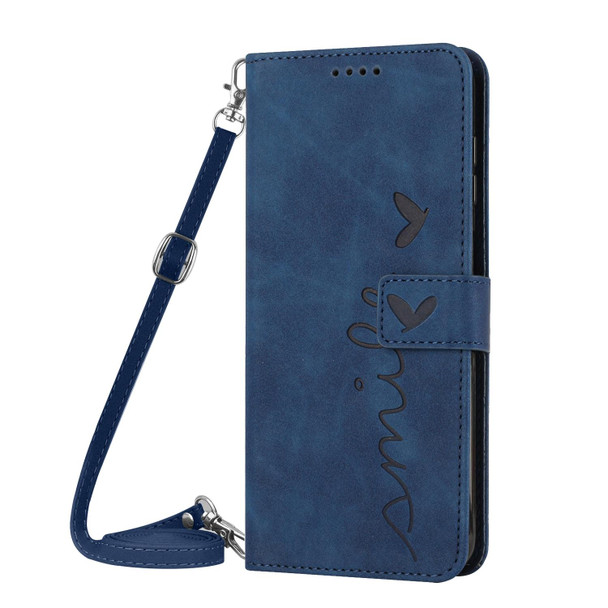 Xiaomi Redmi 10A Skin Feel Heart Pattern Leather Phone Case with Lanyard(Blue)