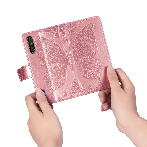 Butterfly Love Flowers Embossing Horizontal Flip Leatherette Case - Xiaomi CC9 with Holder & Card Slots & Wallet & Lanyard(Rose gold)