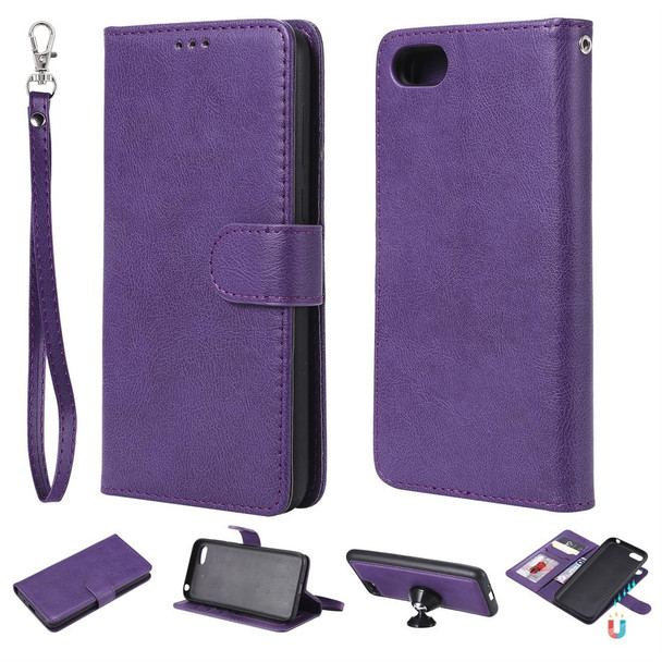 Huawei Y5 Prime (2018) Solid Color Horizontal Flip Protective Case with Holder & Card Slots & Wallet & Photo Frame & Lanyard(Purple)