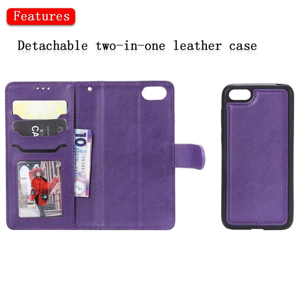 Huawei Y5 Prime (2018) Solid Color Horizontal Flip Protective Case with Holder & Card Slots & Wallet & Photo Frame & Lanyard(Purple)