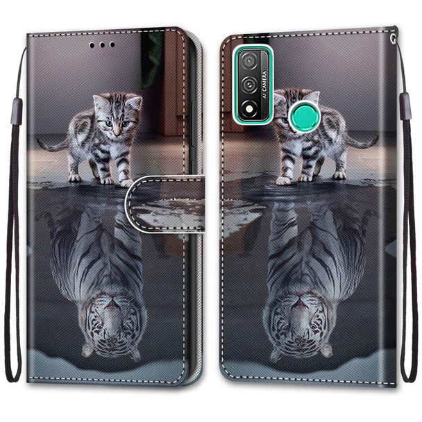 Huawei P Smart (2020) Coloured Drawing Cross Texture Horizontal Flip PU Leather Case with Holder & Card Slots & Wallet & Lanyard(Cat Becomes Tiger)