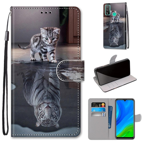 Huawei P Smart (2020) Coloured Drawing Cross Texture Horizontal Flip PU Leather Case with Holder & Card Slots & Wallet & Lanyard(Cat Becomes Tiger)