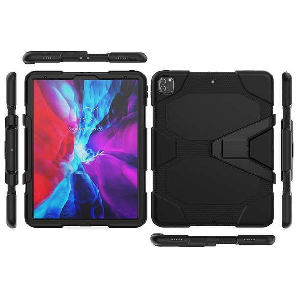 iPad Pro 12.9 inch (2020) Shockproof Colorful Silicon + PC Protective Tablet Case with Holder & Shoulder Strap & Hand Strap (Black)