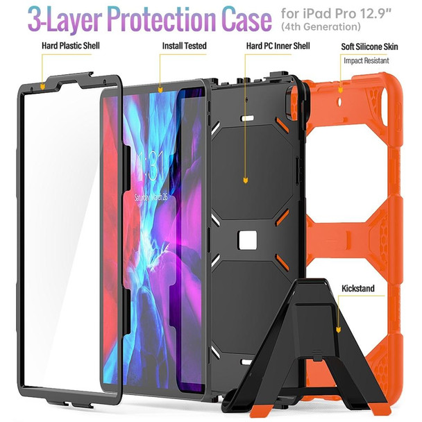 iPad Pro 12.9 inch (2020) Shockproof Colorful Silicon + PC Protective Tablet Case with Holder & Shoulder Strap & Hand Strap t(Orange)