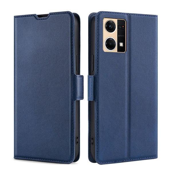 OPPO Reno7 4G/F21 Pro 4G Ultra-thin Voltage Side Buckle Horizontal Flip Leather Phone Case(Blue)