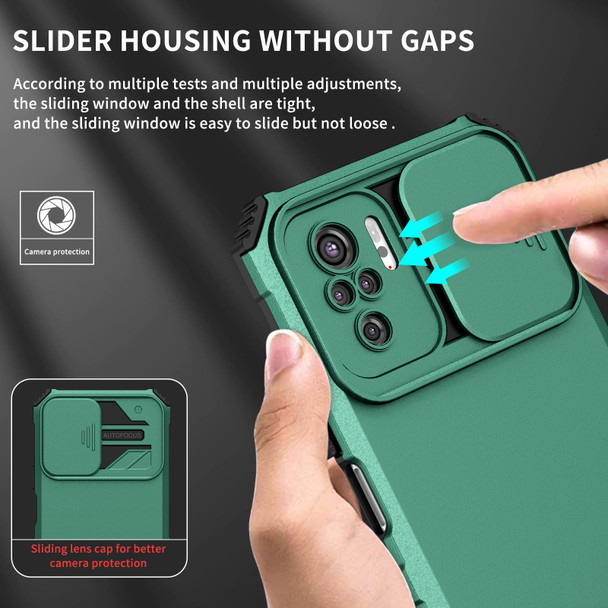 Xiaomi Redmi Note 10 4G Stereoscopic Holder Sliding Camshield Phone Case(Green)