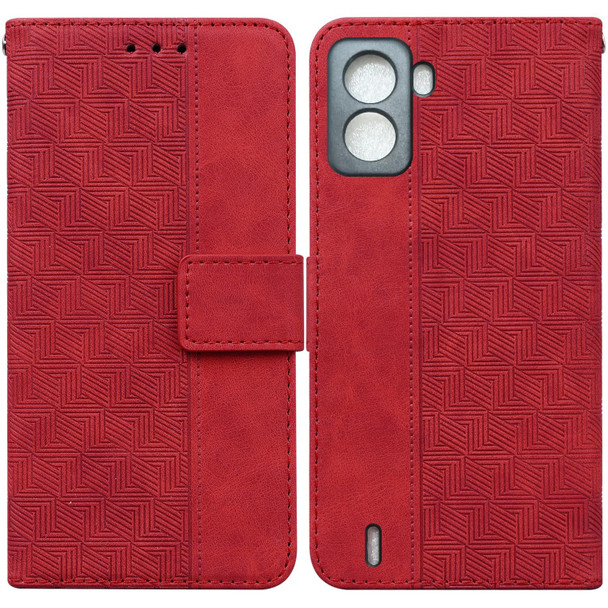 Tecno Pop 6 No Fingerprints Geometric Embossed Leather Phone Case(Red)