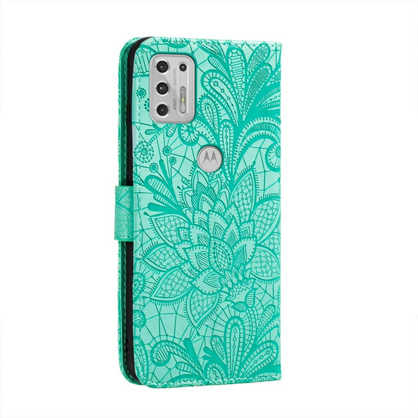 Motorola Moto G Stylus (2021) Lace Flower Embossing Pattern Horizontal Flip Leather Case with Holder & Card Slots & Wallet & Photo Frame(Green)