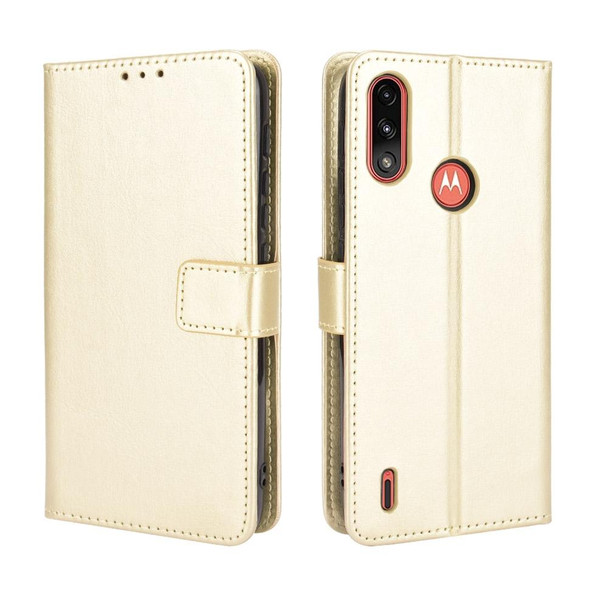 Motorola Moto E7 Power Retro Crazy Horse Texture Horizontal Flip Leather Case with Holder & Card Slots & Lanyard(Gold)