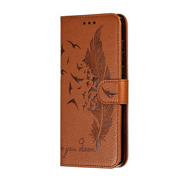 Feather Pattern Litchi Texture Horizontal Flip Leatherette Case with Wallet & Holder & Card Slots - Motorola Moto Z4 Play(Brown)