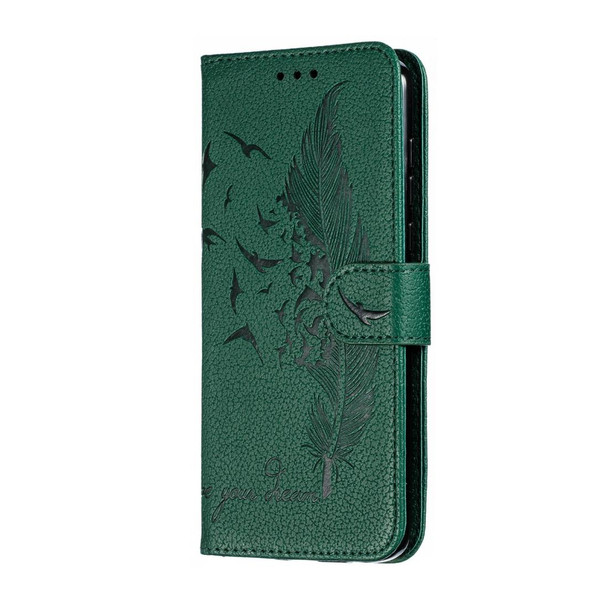 Feather Pattern Litchi Texture Horizontal Flip Leatherette Case with Wallet & Holder & Card Slots - Motorola Moto Z4 Play(Green)