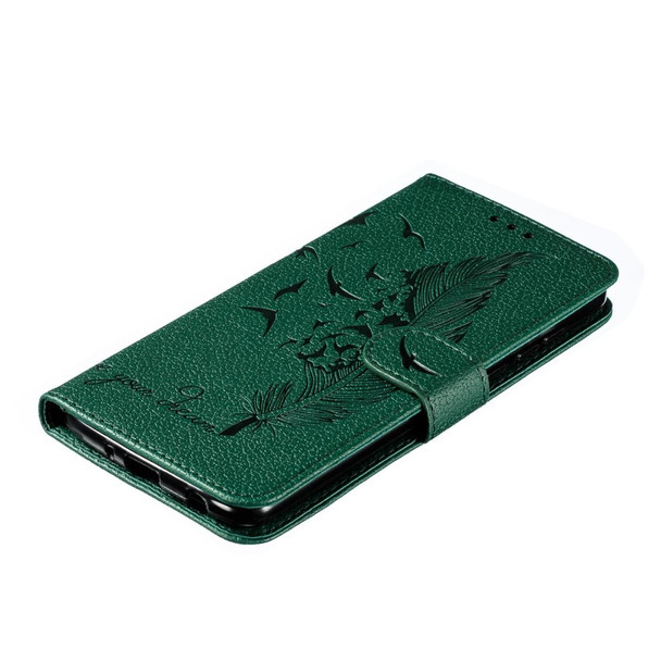 Feather Pattern Litchi Texture Horizontal Flip Leatherette Case with Wallet & Holder & Card Slots - Motorola Moto Z4 Play(Green)