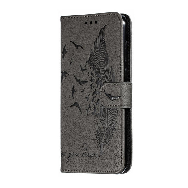 Feather Pattern Litchi Texture Horizontal Flip Leatherette Case with Wallet & Holder & Card Slots - Motorola One Pro(Gray)