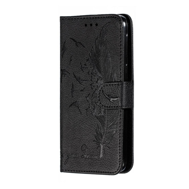 Feather Pattern Litchi Texture Horizontal Flip Leatherette Case with Wallet & Holder & Card Slots - Motorola Moto E6(Black)