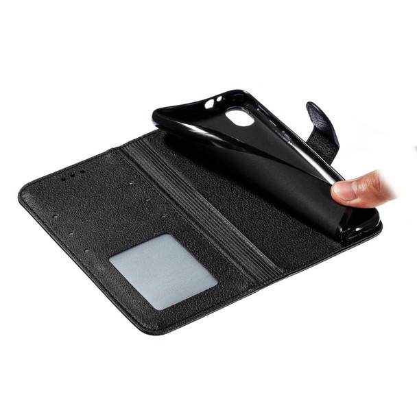 Feather Pattern Litchi Texture Horizontal Flip Leatherette Case with Wallet & Holder & Card Slots - Motorola Moto E6(Black)