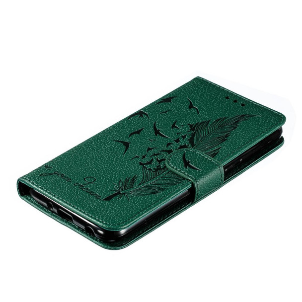 Feather Pattern Litchi Texture Horizontal Flip Leatherette Case with Wallet & Holder & Card Slots - Motorola One Pro(Green)