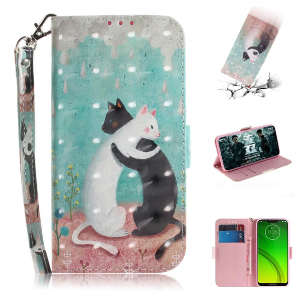 3D Painting Pattern Coloured Drawing Horizontal Flip Leatherette Case with Holder & Card Slots & Wallet - Motorola Moto G7 Power(Black White Cat)