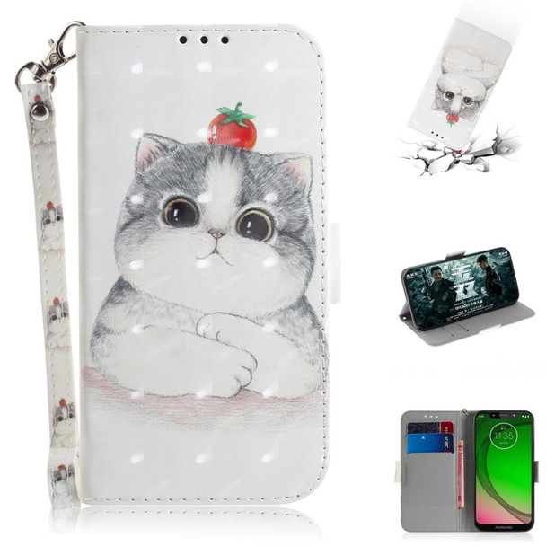 3D Painting Pattern Coloured Drawing Horizontal Flip Leatherette Case with Holder & Card Slots & Wallet - Motorola Moto G7 Play(Cute Cat)